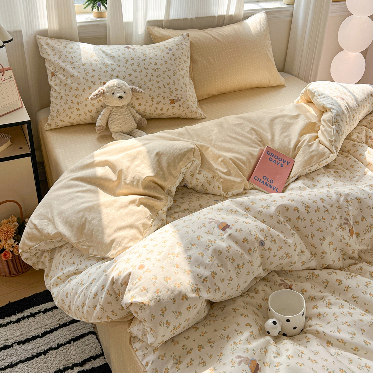 91家纺网 家纺一手货源 找家纺 盛馨家纺 2026年开学季春夏新品小清新全棉学生三件套四件套床笠四件套跑量款 碎花兔