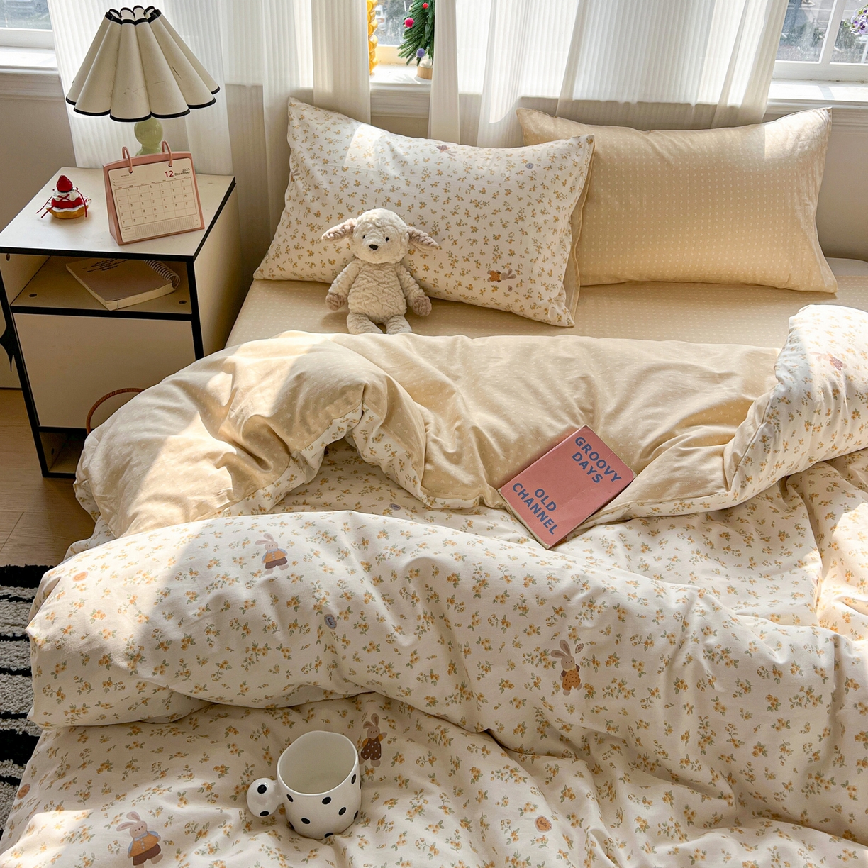 91家纺网 家纺一手货源 找家纺 盛馨家纺 2026年开学季春夏新品小清新全棉学生三件套四件套床笠四件套跑量款 碎花兔