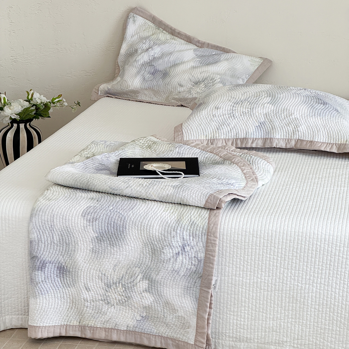 床盖工厂店 2026新款活性大版印花双面50天丝填充棉花床盖三件套 白芨-黄