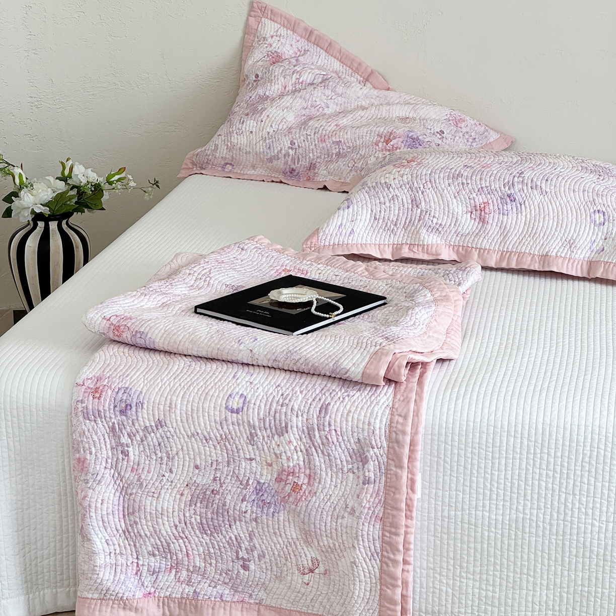 床盖工厂店 2026新款活性大版印花双面50天丝填充棉花床盖三件套 蝶恋花-紫