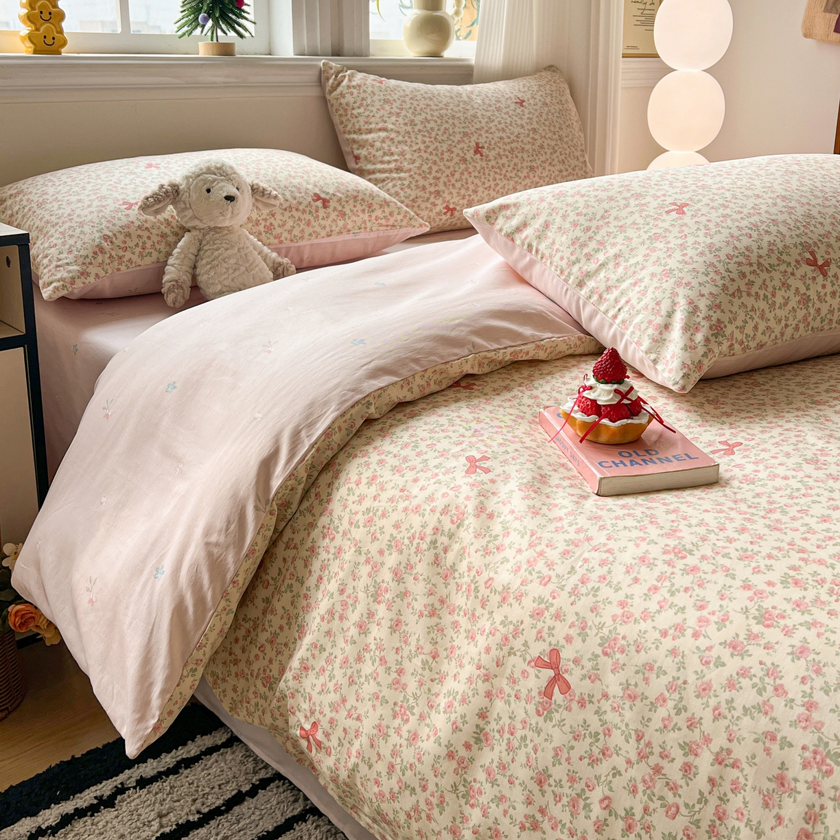 91家纺网 家纺一手货源 找家纺 盛馨家纺 2026年开学季春夏新品小清新全棉学生三件套四件套床笠四件套跑量款 小花蝴蝶