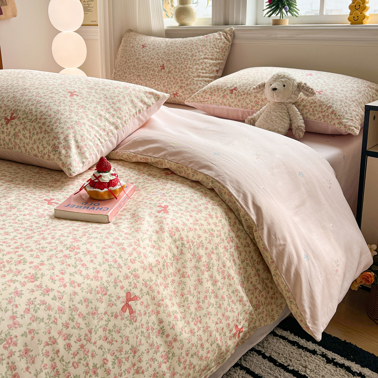 91家纺网 家纺一手货源 找家纺 盛馨家纺 2026年开学季春夏新品小清新全棉学生三件套四件套床笠四件套跑量款 小花蝴蝶