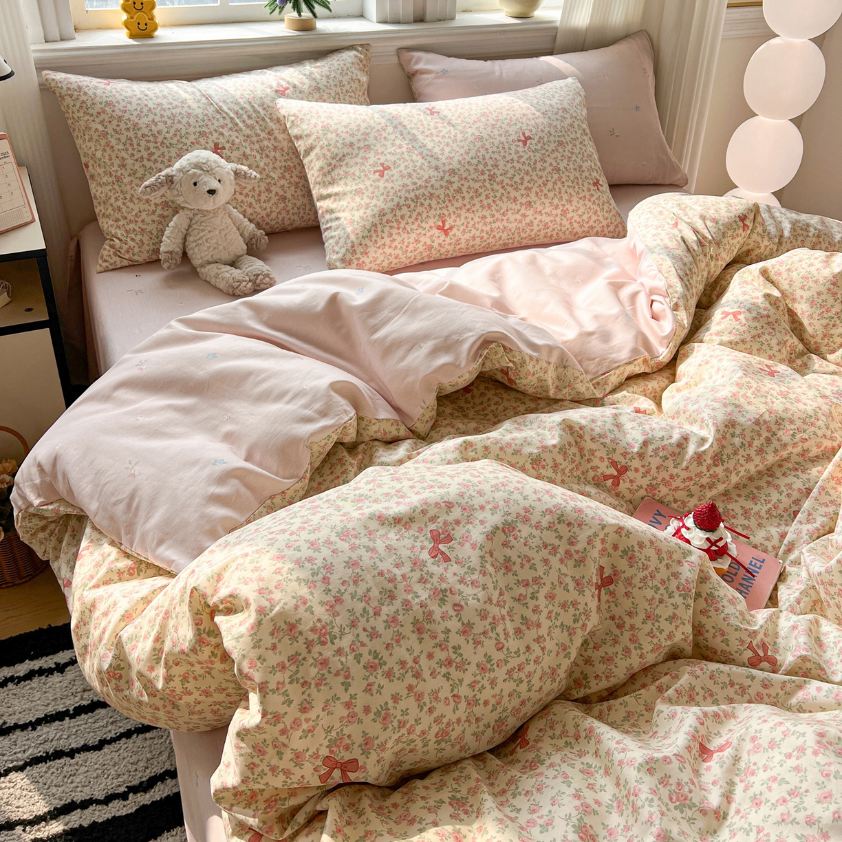 91家纺网 家纺一手货源 找家纺 盛馨家纺 2026年开学季春夏新品小清新全棉学生三件套四件套床笠四件套跑量款 小花蝴蝶