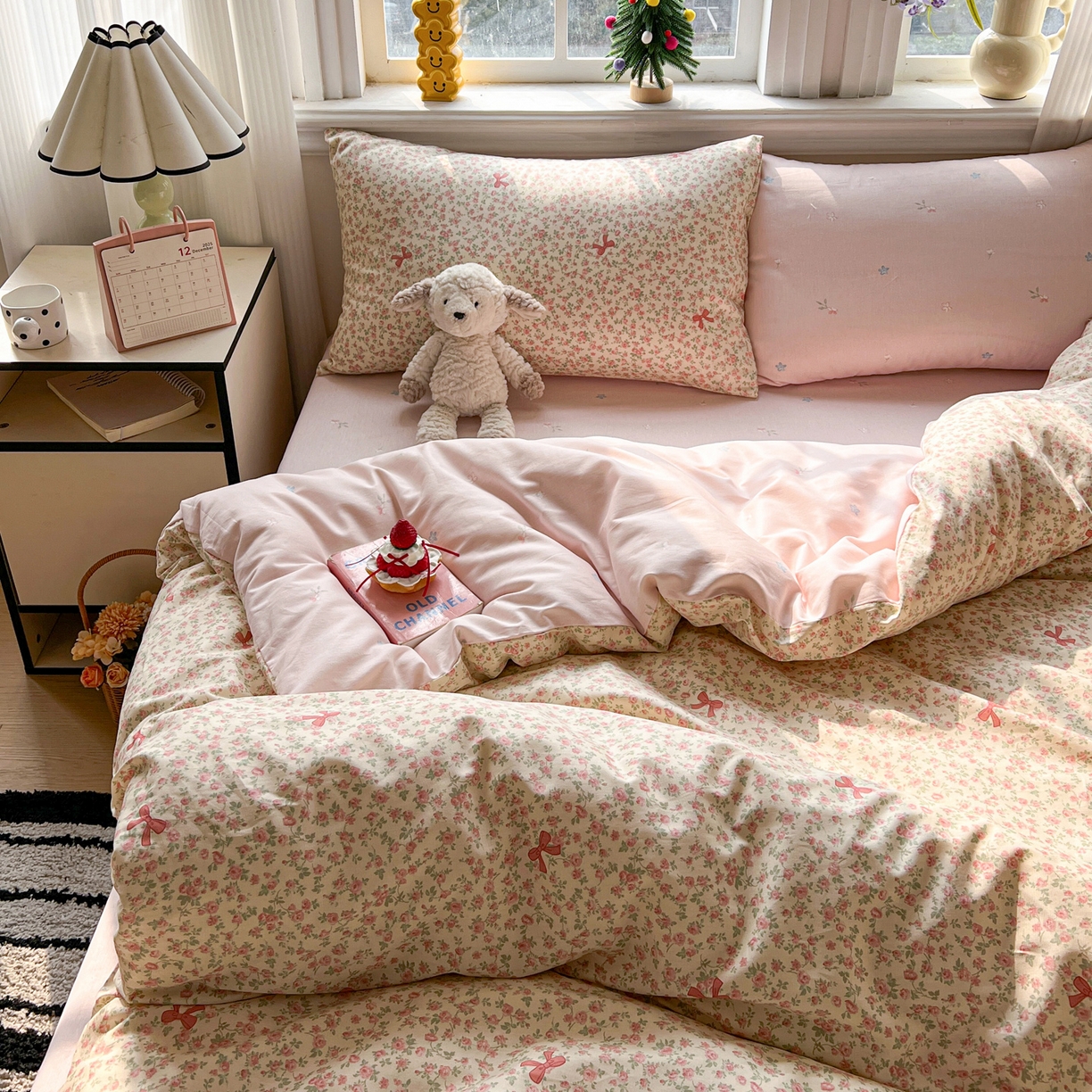 91家纺网 家纺一手货源 找家纺 盛馨家纺 2026年开学季春夏新品小清新全棉学生三件套四件套床笠四件套跑量款 小花蝴蝶