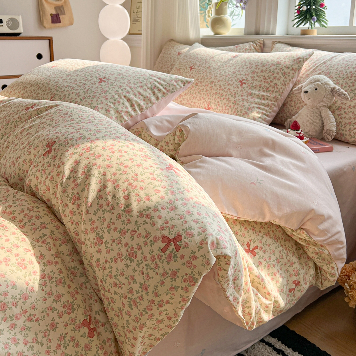 91家纺网 家纺一手货源 找家纺 盛馨家纺 2026年开学季春夏新品小清新全棉学生三件套四件套床笠四件套跑量款 小花蝴蝶