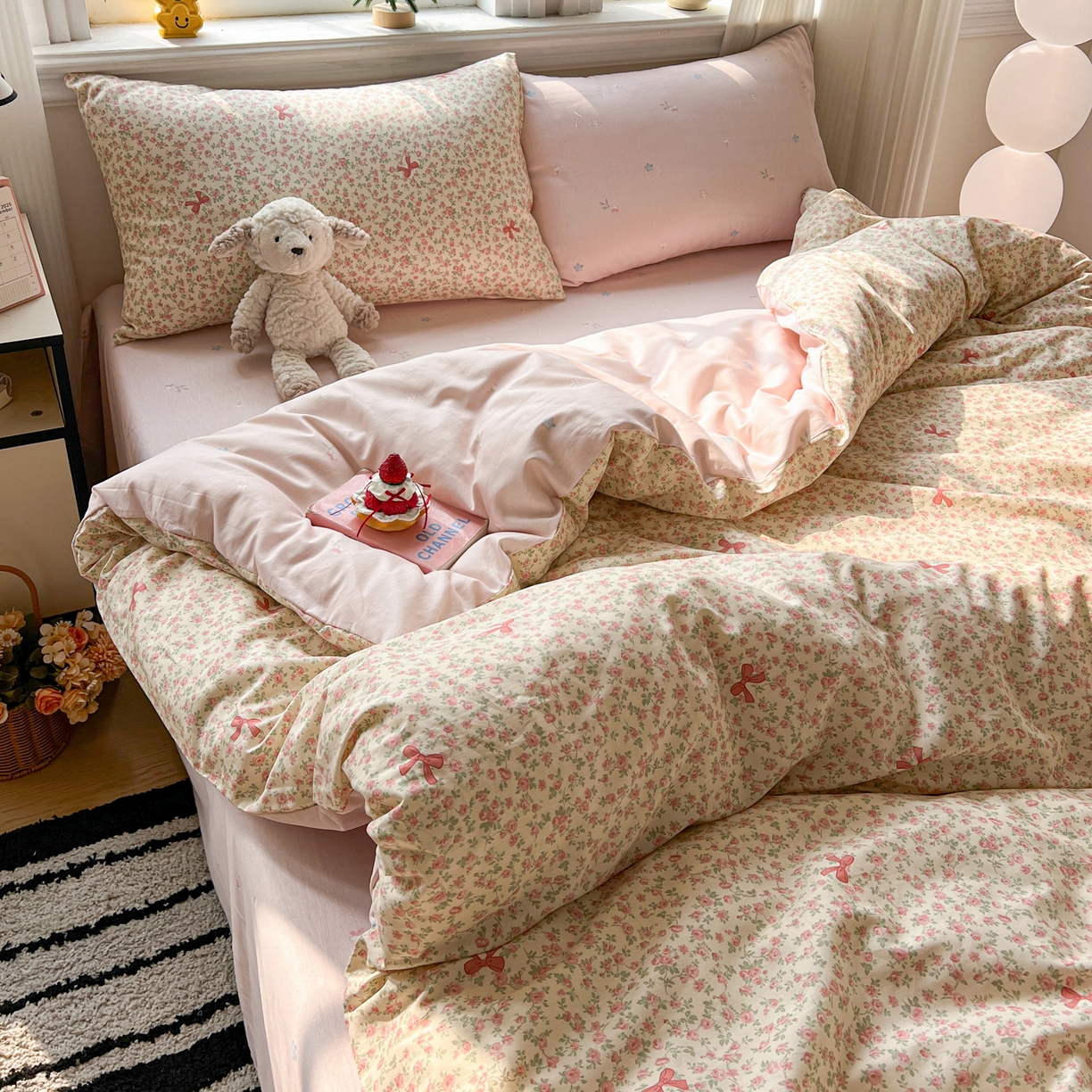 91家纺网 家纺一手货源 找家纺 盛馨家纺 2026年开学季春夏新品小清新全棉学生三件套四件套床笠四件套跑量款 小花蝴蝶