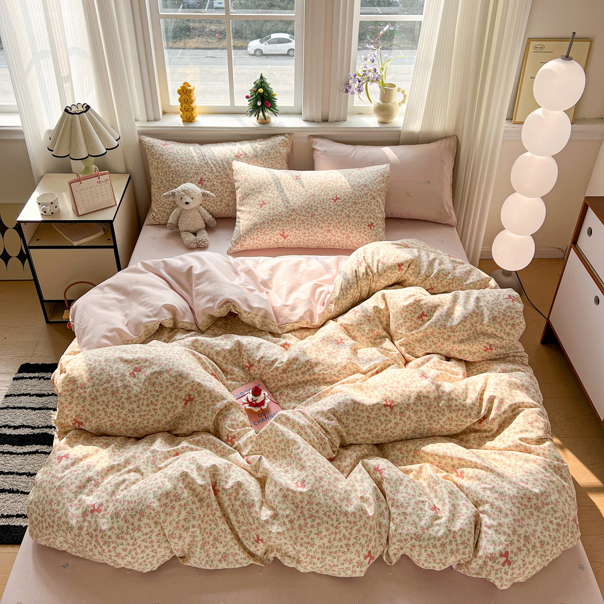 91家纺网 家纺一手货源 找家纺 盛馨家纺 2026年开学季春夏新品小清新全棉学生三件套四件套床笠四件套跑量款 小花蝴蝶