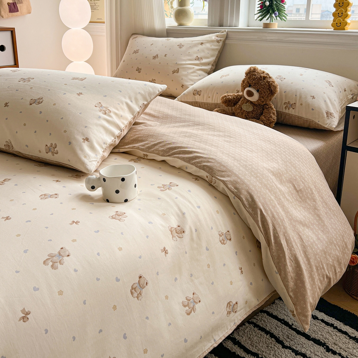 91家纺网 家纺一手货源 找家纺 盛馨家纺 2026年开学季春夏新品小清新全棉学生三件套四件套床笠四件套跑量款 幸运小熊