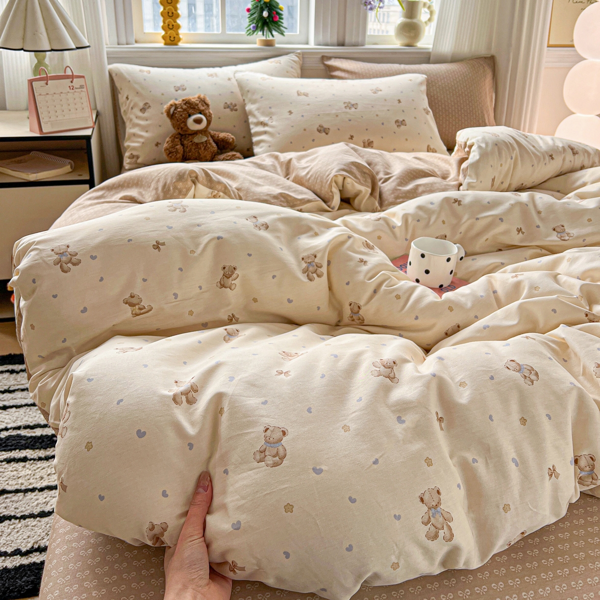 91家纺网 家纺一手货源 找家纺 盛馨家纺 2026年开学季春夏新品小清新全棉学生三件套四件套床笠四件套跑量款 幸运小熊