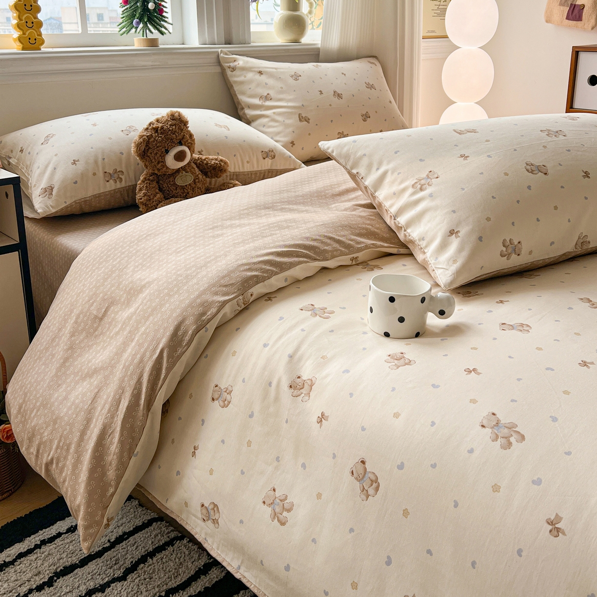 91家纺网 家纺一手货源 找家纺 盛馨家纺 2026年开学季春夏新品小清新全棉学生三件套四件套床笠四件套跑量款 幸运小熊