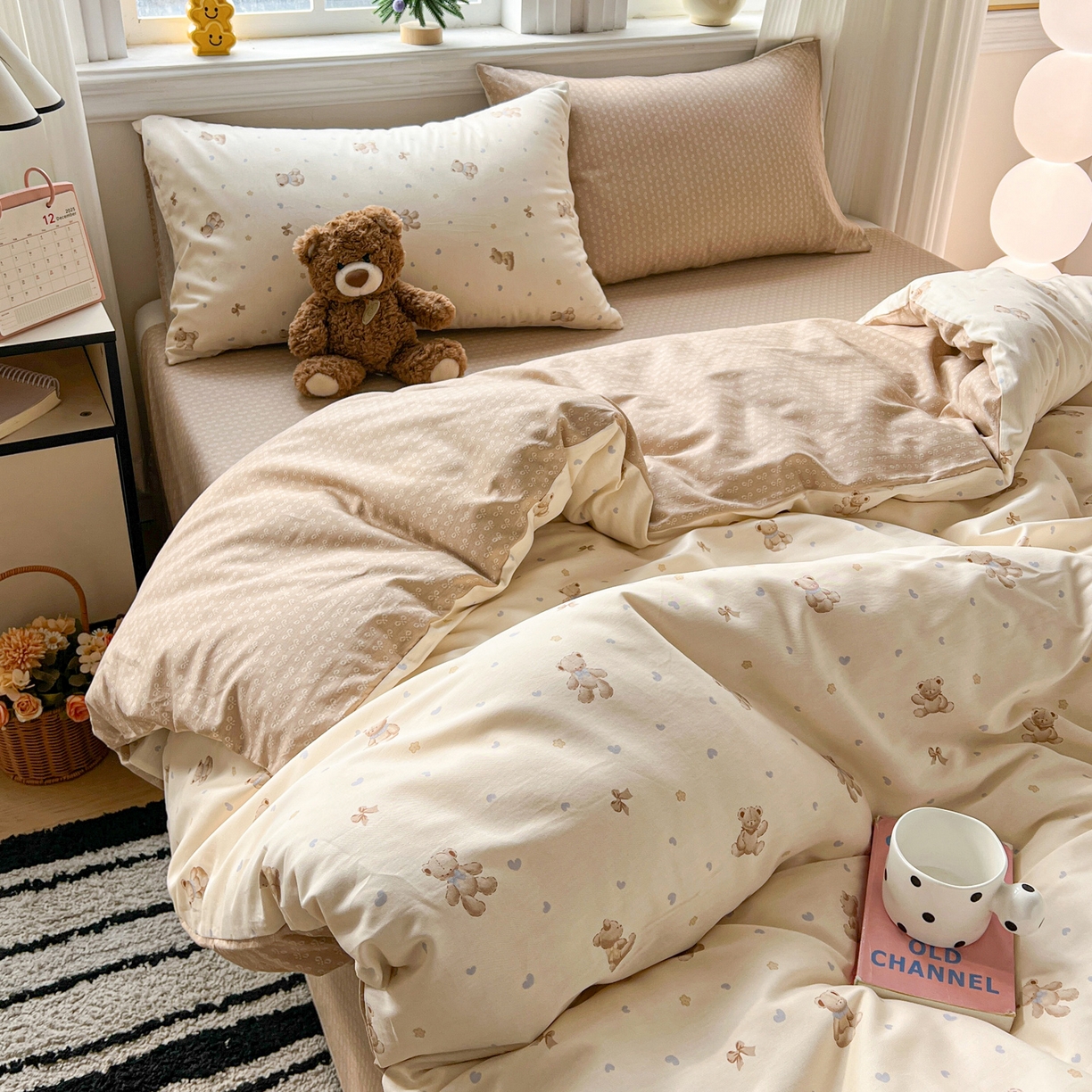 盛馨家纺 2026年开学季春夏新品小清新全棉学生三件套四件套床笠四件套跑量款 幸运小熊