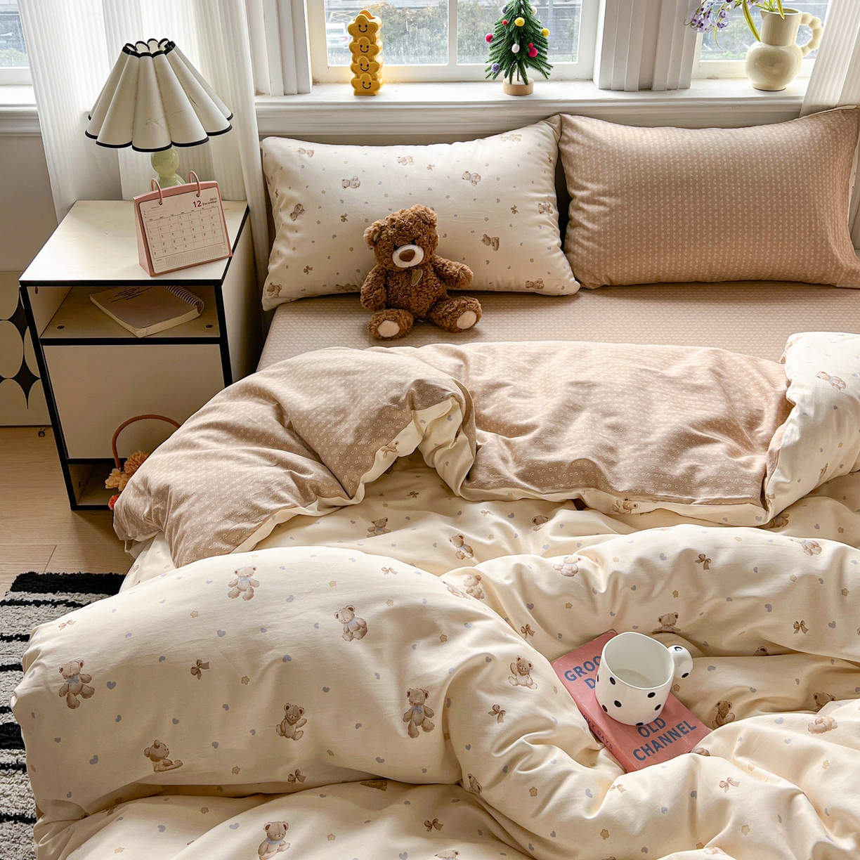 91家纺网 家纺一手货源 找家纺 盛馨家纺 2026年开学季春夏新品小清新全棉学生三件套四件套床笠四件套跑量款 幸运小熊