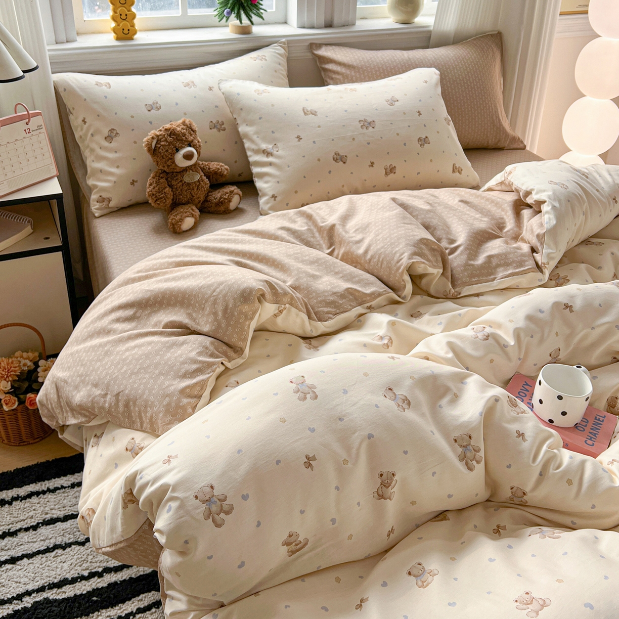 91家纺网 家纺一手货源 找家纺 盛馨家纺 2026年开学季春夏新品小清新全棉学生三件套四件套床笠四件套跑量款 幸运小熊