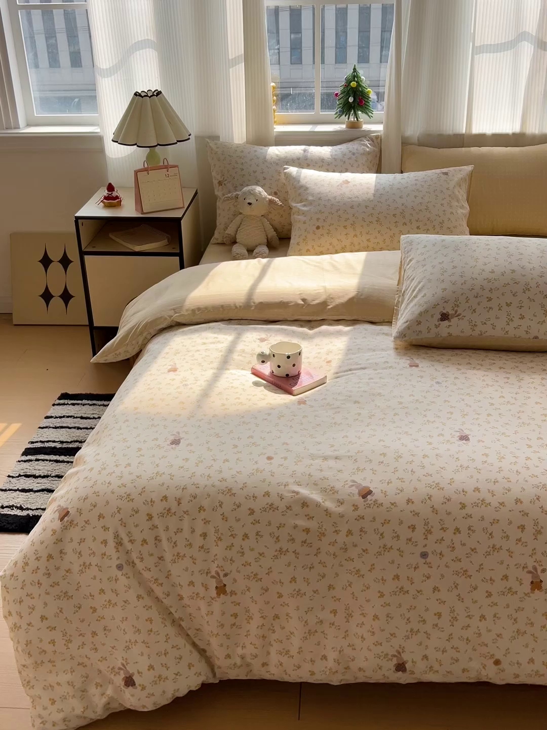 91家纺网 家纺一手货源 找家纺 盛馨家纺 2026年开学季春夏新品小清新全棉学生三件套四件套床笠四件套跑量款 碎花兔