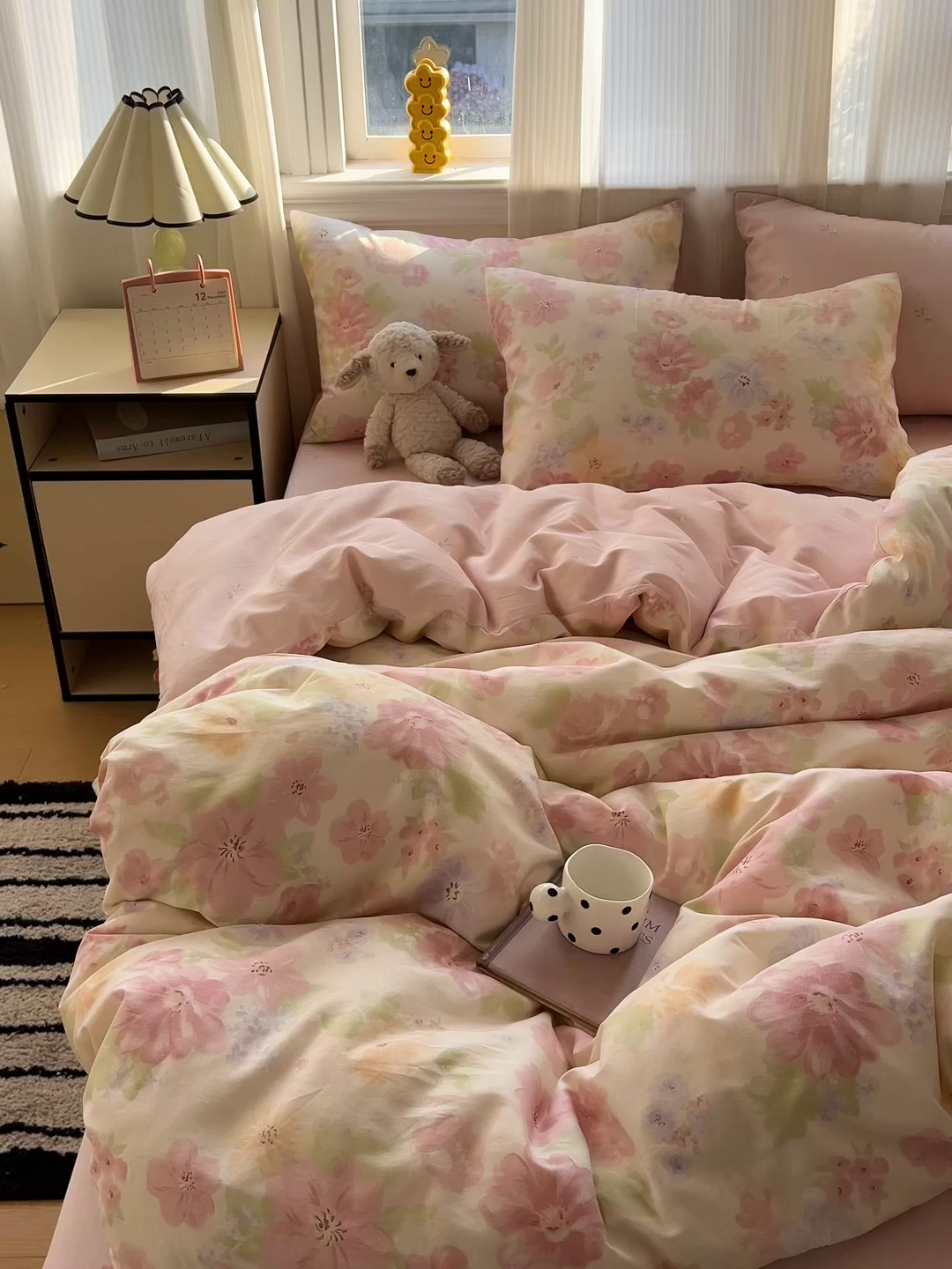 91家纺网 家纺一手货源 找家纺 盛馨家纺 2026年开学季春夏新品小清新全棉学生三件套四件套床笠四件套跑量款 富贵牡丹