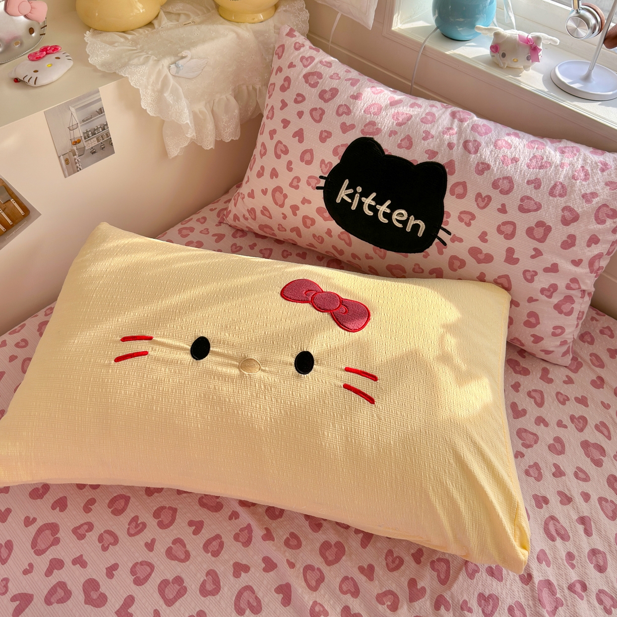 91家纺网 家纺一手货源 找家纺 （总）初念 2026春夏新款泡芙莎贴布绣豹豹猫猫四件套