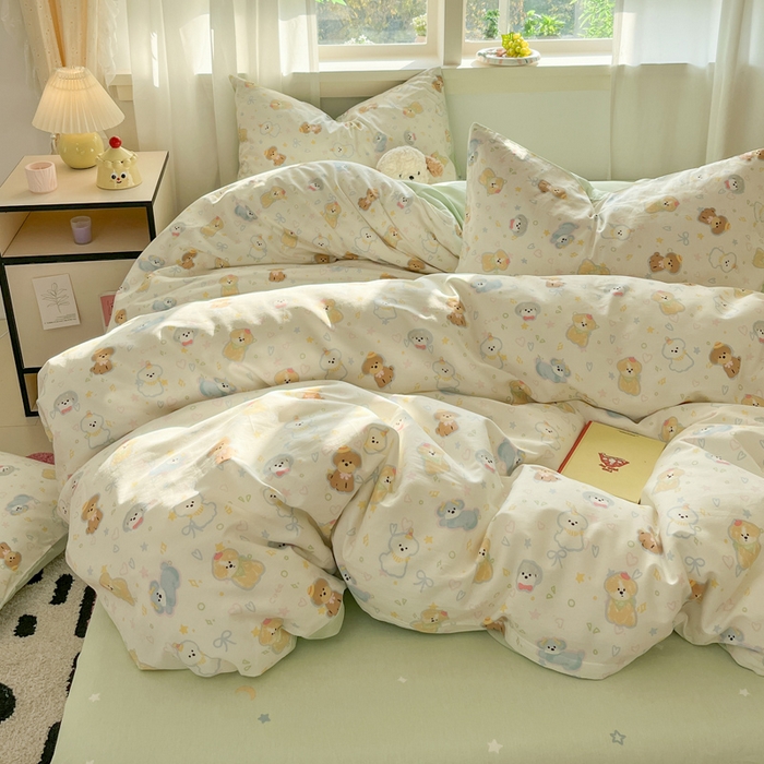 91家纺网 家纺一手货源 找家纺 盛馨家纺 2026年开学季春夏新品小清新全棉学生三件套四件套床笠四件套跑量款 安妮狗