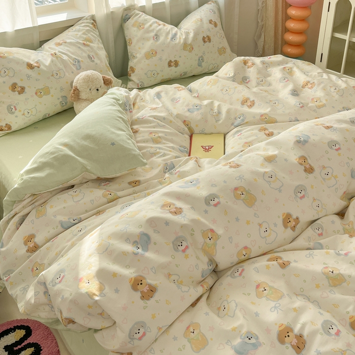 盛馨家纺 2026年开学季春夏新品小清新全棉学生三件套四件套床笠四件套跑量款 安妮狗