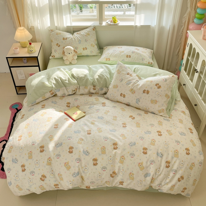 91家纺网 家纺一手货源 找家纺 盛馨家纺 2026年开学季春夏新品小清新全棉学生三件套四件套床笠四件套跑量款 安妮狗