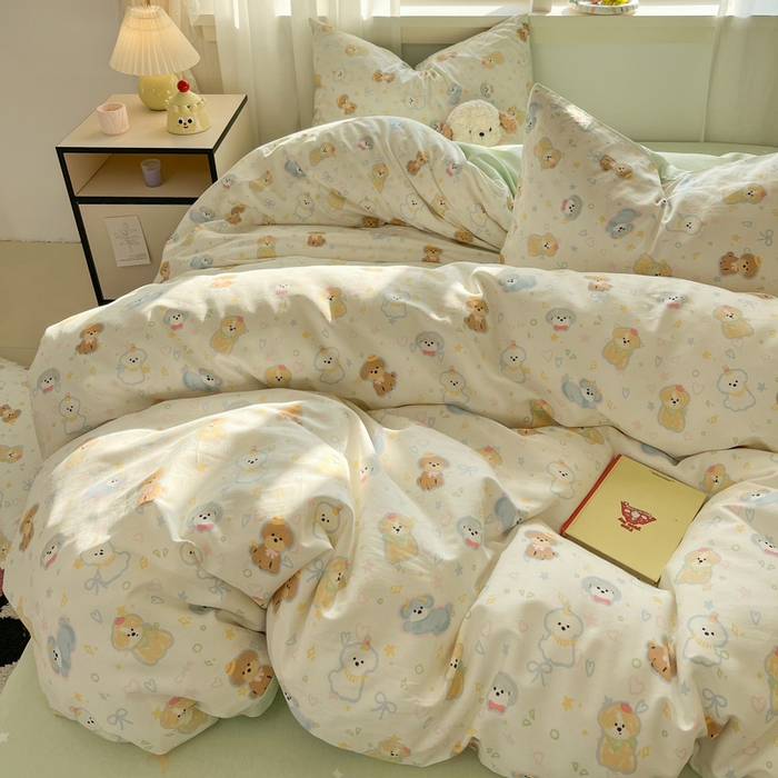 91家纺网 家纺一手货源 找家纺 盛馨家纺 2026年开学季春夏新品小清新全棉学生三件套四件套床笠四件套跑量款 安妮狗