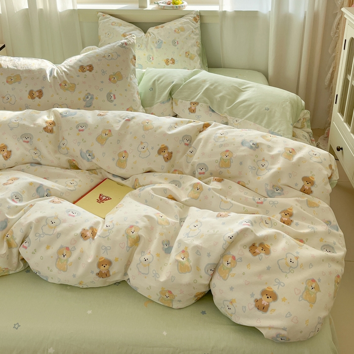 91家纺网 家纺一手货源 找家纺 盛馨家纺 2026年开学季春夏新品小清新全棉学生三件套四件套床笠四件套跑量款 安妮狗