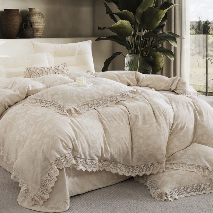 91家纺网 家纺一手货源 找家纺 （总）仰望棉麻双层纱供应链 2025新款豆蔻AB版A版棉麻B版棉麻，四件套20%麻