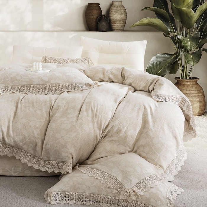 91家纺网 家纺一手货源 找家纺 （总）仰望棉麻双层纱供应链 2025新款豆蔻AB版A版棉麻B版棉麻，四件套20%麻