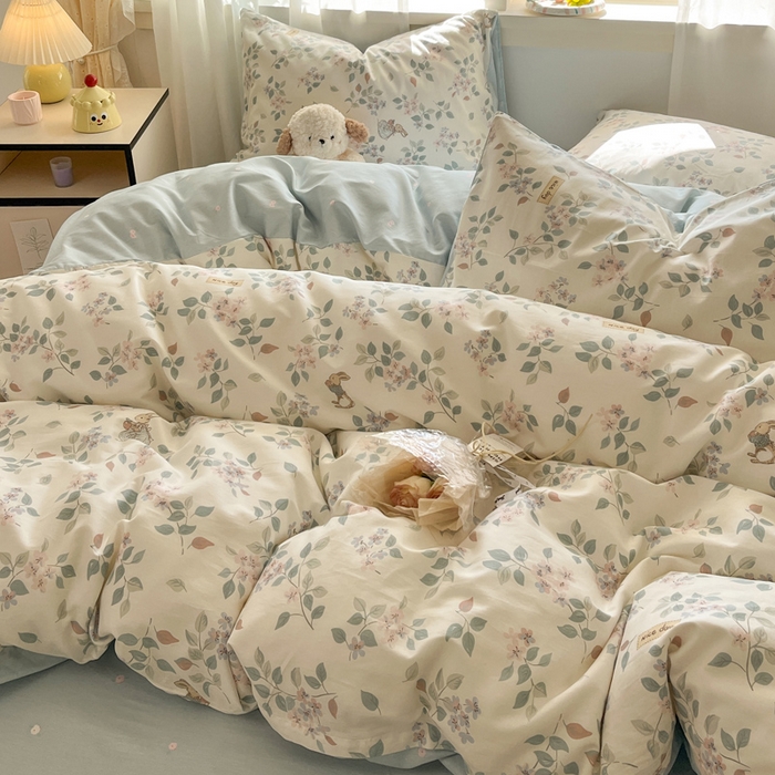 91家纺网 家纺一手货源 找家纺 盛馨家纺 2026年开学季春夏新品小清新全棉学生三件套四件套床笠四件套跑量款 春日小花