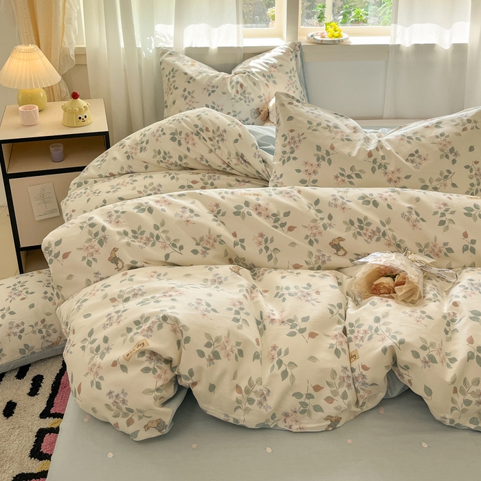 91家纺网 家纺一手货源 找家纺 盛馨家纺 2026年开学季春夏新品小清新全棉学生三件套四件套床笠四件套跑量款 春日小花