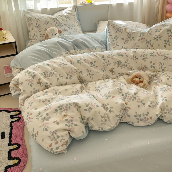 91家纺网 家纺一手货源 找家纺 盛馨家纺 2026年开学季春夏新品小清新全棉学生三件套四件套床笠四件套跑量款 春日小花