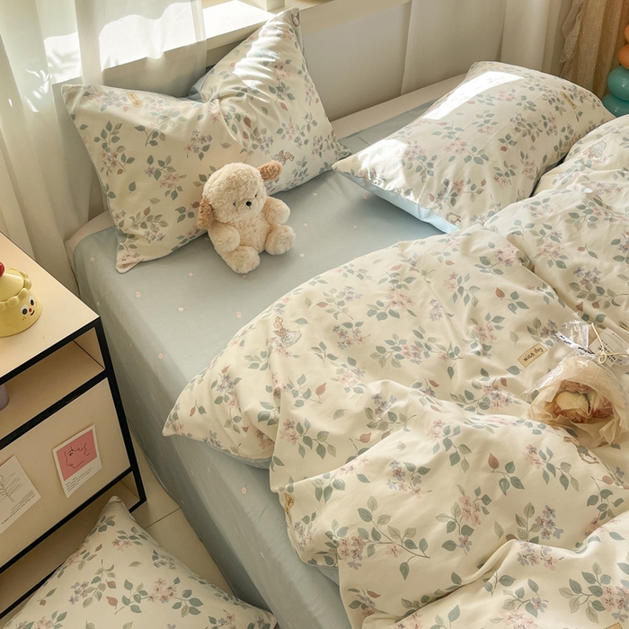 91家纺网 家纺一手货源 找家纺 盛馨家纺 2026年开学季春夏新品小清新全棉学生三件套四件套床笠四件套跑量款 春日小花