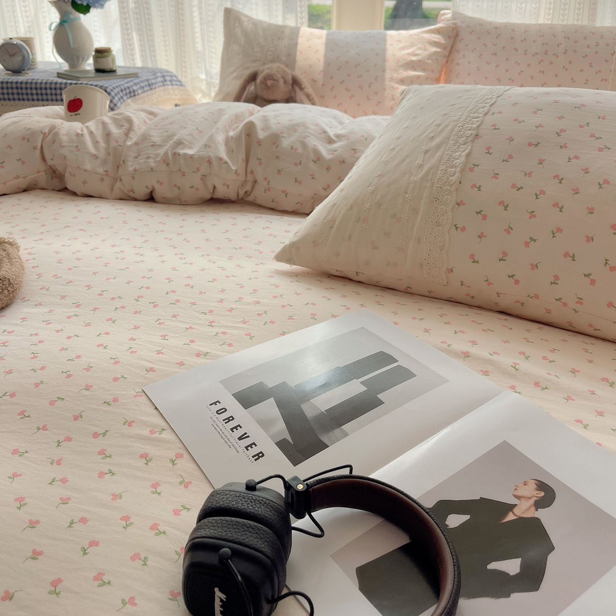 91家纺网 家纺一手货源 找家纺 韩巢家纺 2026新款少女心蕾丝花边款四件套 粉小花【蕾丝花边款】