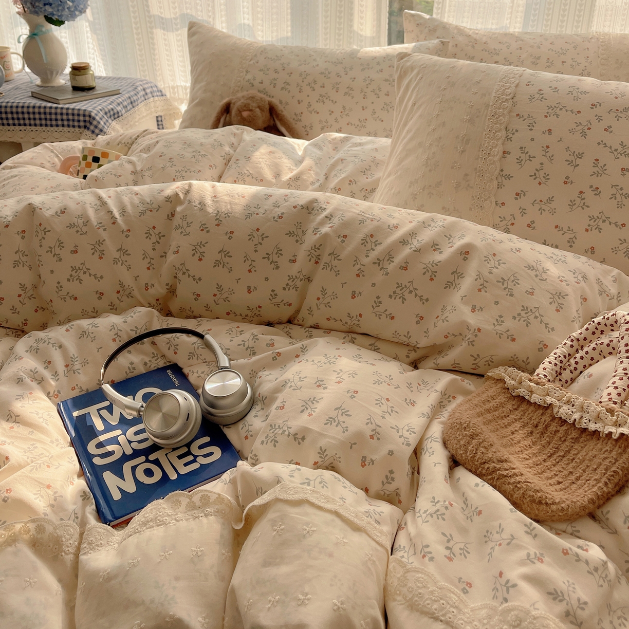 91家纺网 家纺一手货源 找家纺 韩巢家纺 2026新款少女心蕾丝花边款四件套 梨云杳杳【蕾丝花边款】