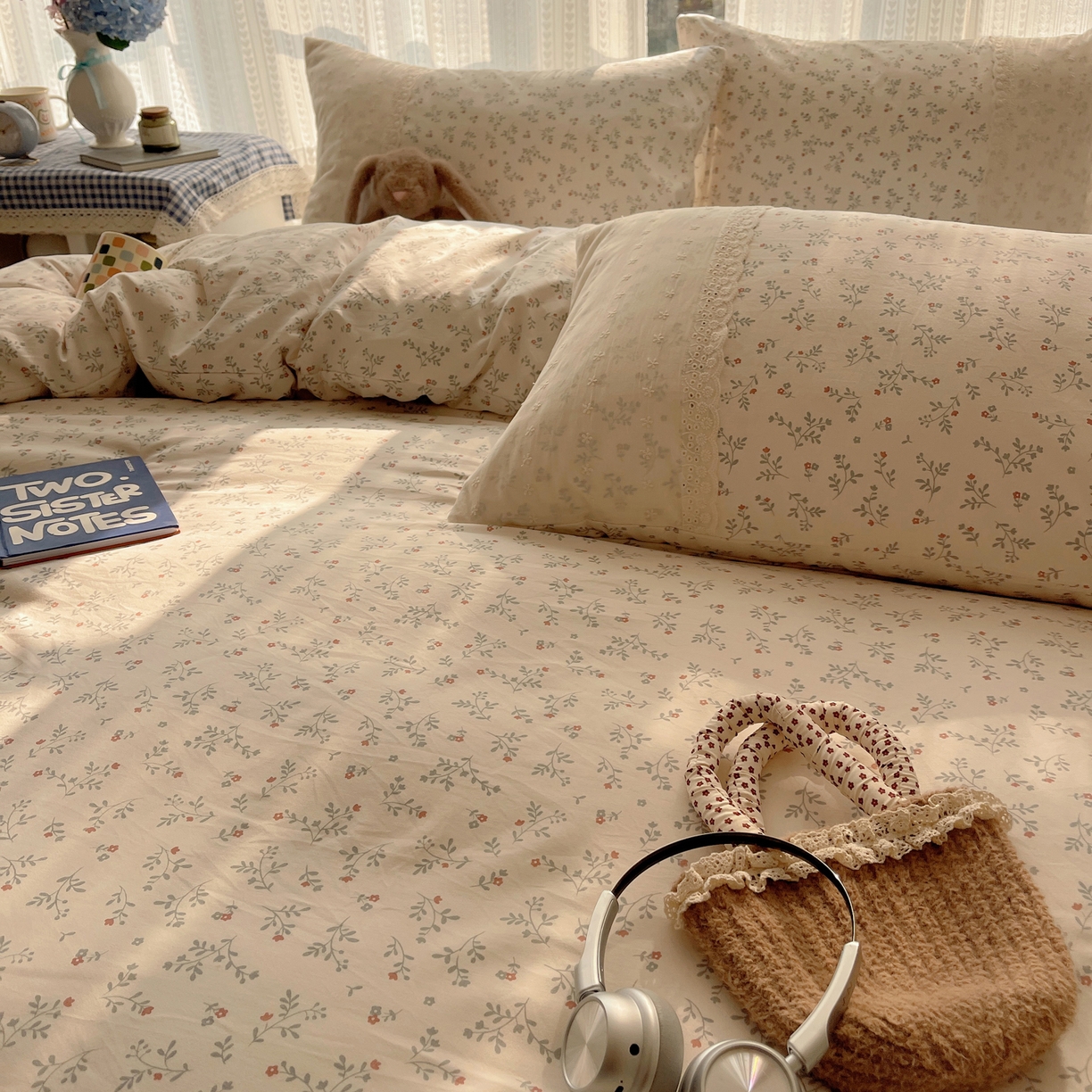 91家纺网 家纺一手货源 找家纺 韩巢家纺 2026新款少女心蕾丝花边款四件套 梨云杳杳【蕾丝花边款】