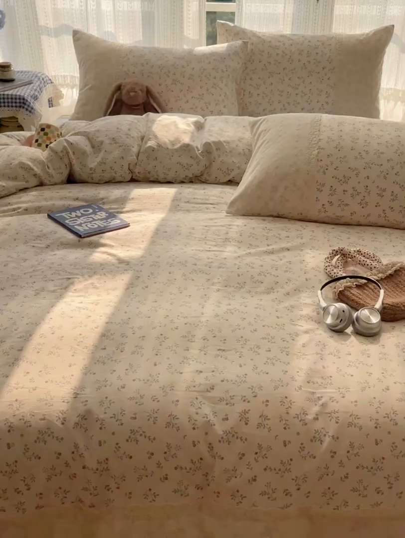 91家纺网 家纺一手货源 找家纺 韩巢家纺 2026新款少女心蕾丝花边款四件套 梨云杳杳【蕾丝花边款】