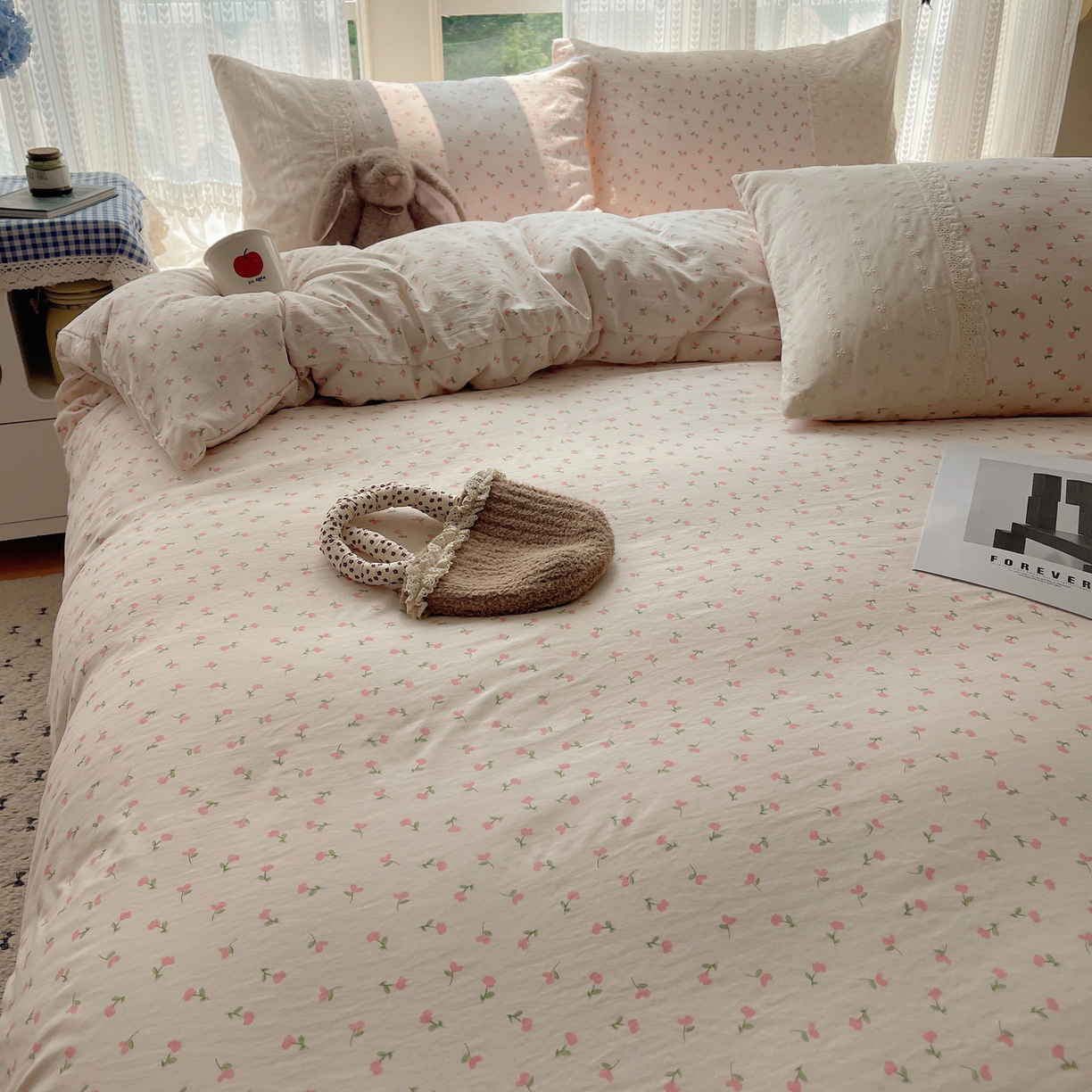 91家纺网 家纺一手货源 找家纺 韩巢家纺 2026新款少女心蕾丝花边款四件套 粉小花【蕾丝花边款】