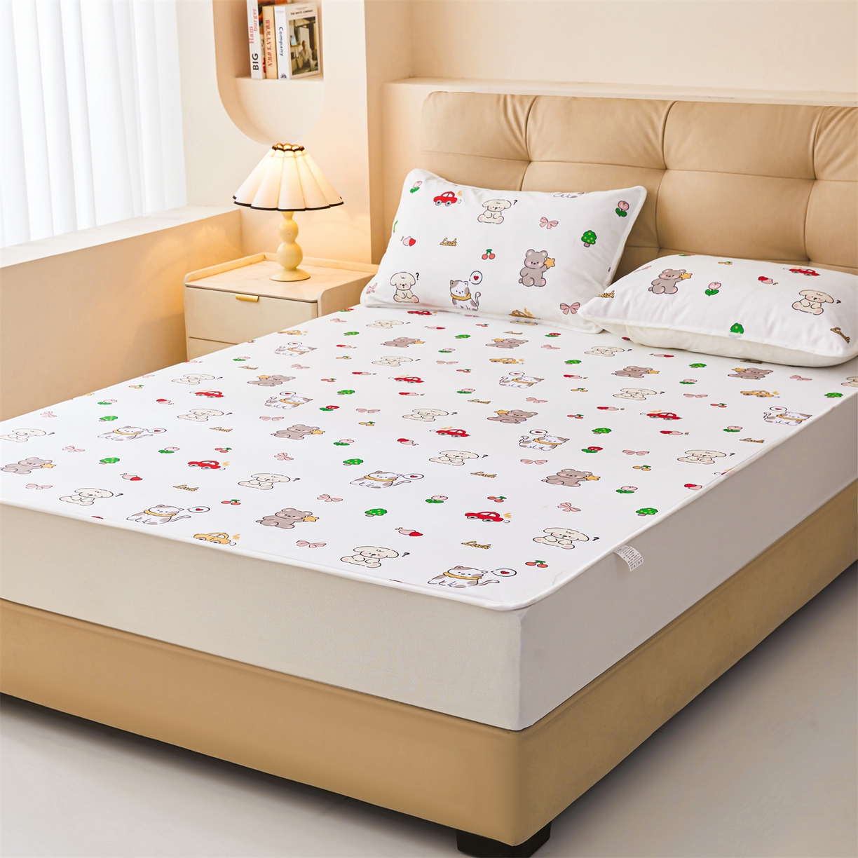 91家纺网 家纺一手货源 找家纺 （总）女子家纺 2026春夏新款TPU防水隔尿床护垫床笠款印花小清新卡通儿童床垫保护套