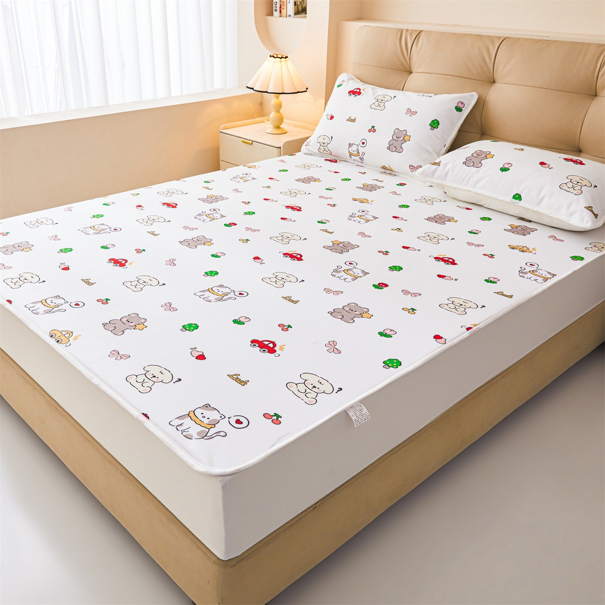 91家纺网 家纺一手货源 找家纺 （总）女子家纺 2026春夏新款TPU防水隔尿床护垫床笠款印花小清新卡通儿童床垫保护套