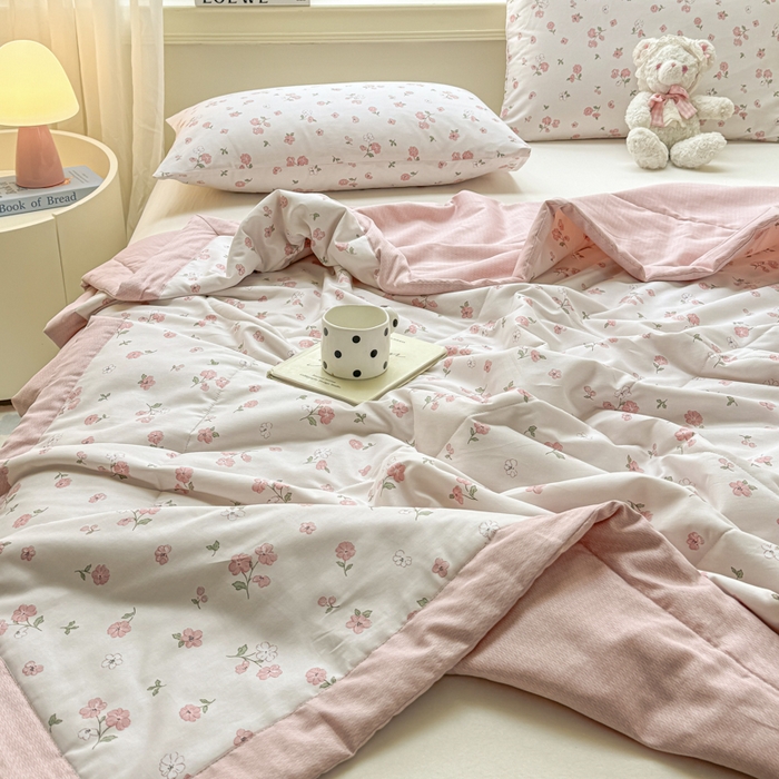 91家纺网 家纺一手货源 找家纺 憨豆家纺 2026新款双面全棉印花夏被可机洗小清新纯棉夏凉被薄被芯空调被子 花香谷