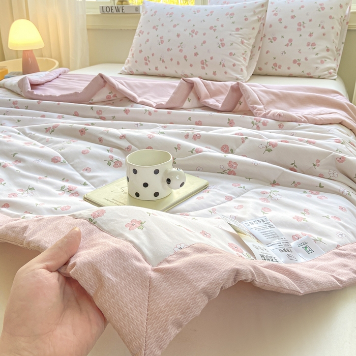 91家纺网 家纺一手货源 找家纺 憨豆家纺 2026新款双面全棉印花夏被可机洗小清新纯棉夏凉被薄被芯空调被子 花香谷