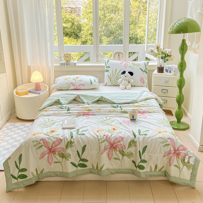 91家纺网 家纺一手货源 找家纺 憨豆家纺 2026新款双面全棉印花夏被可机洗小清新纯棉夏凉被薄被芯空调被子 花之恋