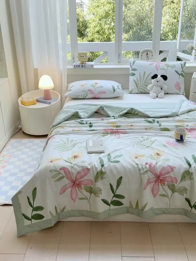 91家纺网 家纺一手货源 找家纺 憨豆家纺 2026新款双面全棉印花夏被可机洗小清新纯棉夏凉被薄被芯空调被子 花之恋
