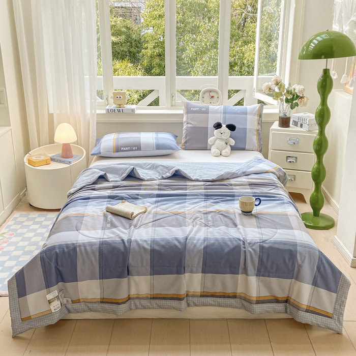 91家纺网 家纺一手货源 找家纺 憨豆家纺 2026新款双面全棉印花夏被可机洗小清新纯棉夏凉被薄被芯空调被子 简格