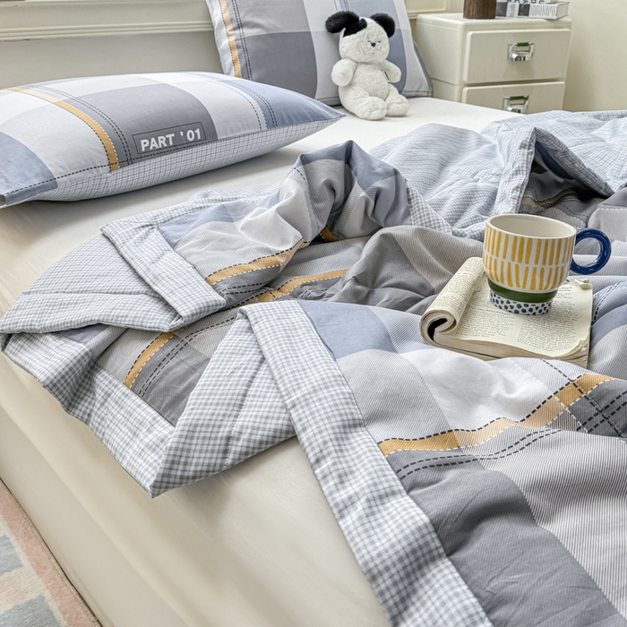 91家纺网 家纺一手货源 找家纺 憨豆家纺 2026新款双面全棉印花夏被可机洗小清新纯棉夏凉被薄被芯空调被子 简格