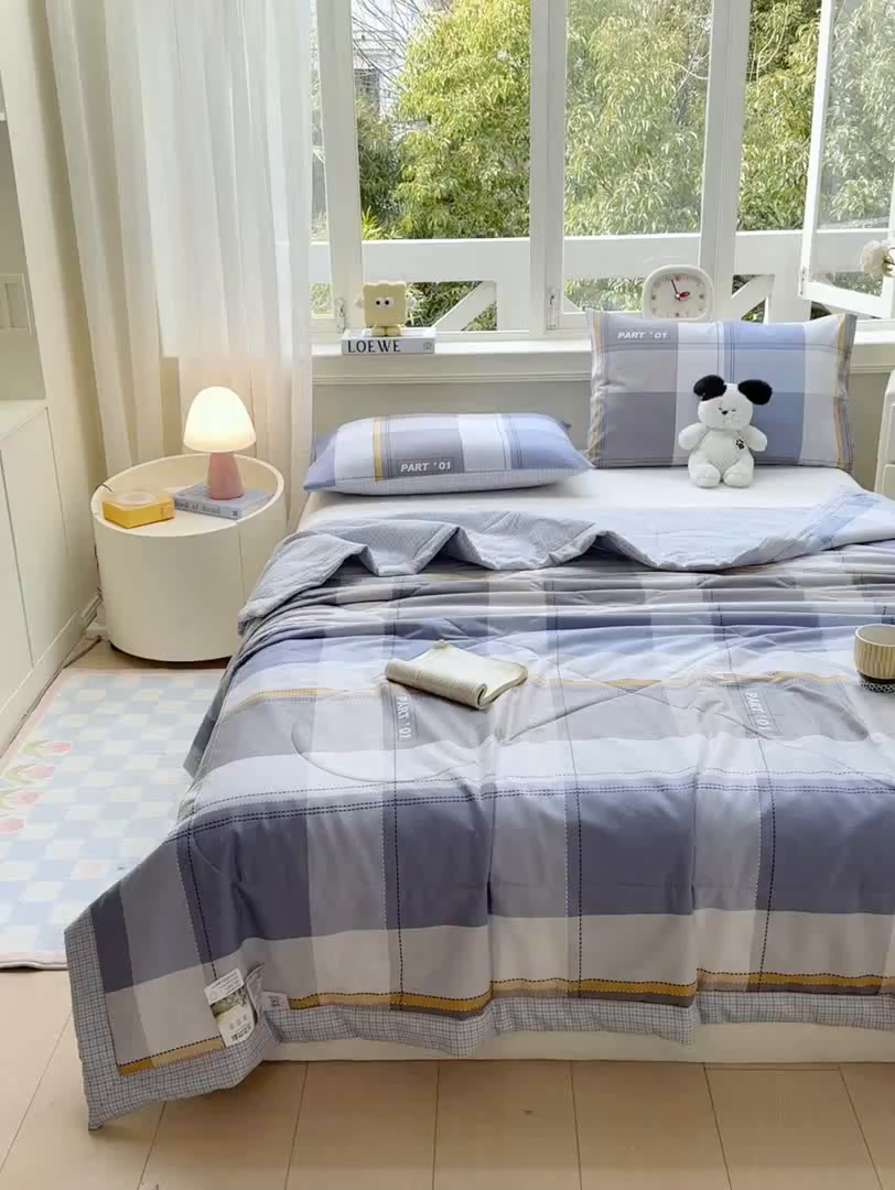 91家纺网 家纺一手货源 找家纺 憨豆家纺 2026新款双面全棉印花夏被可机洗小清新纯棉夏凉被薄被芯空调被子 简格