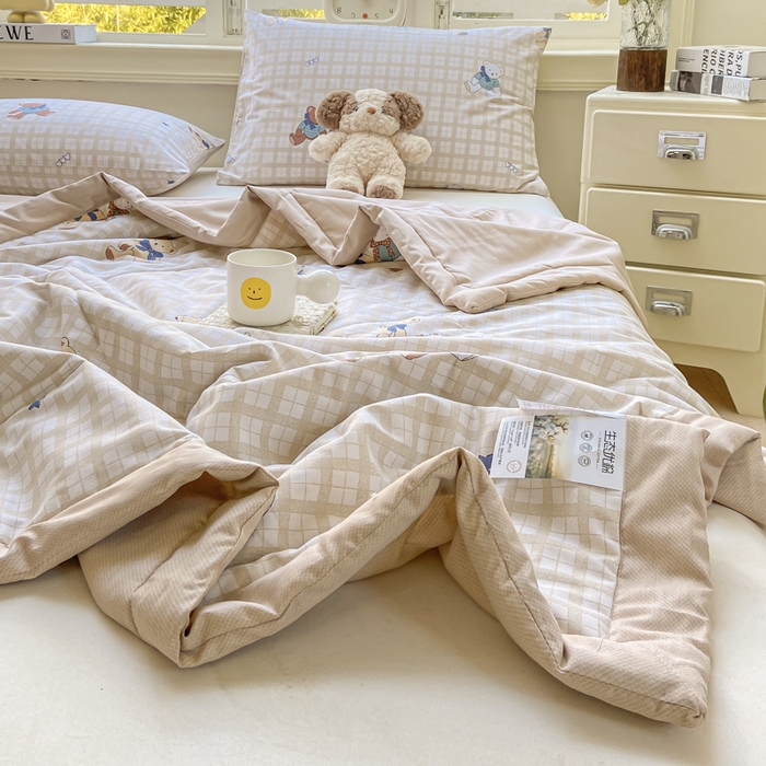 91家纺网 家纺一手货源 找家纺 憨豆家纺 2026新款双面全棉印花夏被可机洗小清新纯棉夏凉被薄被芯空调被子 卡布奇诺