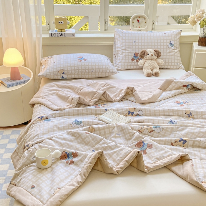 91家纺网 家纺一手货源 找家纺 憨豆家纺 2026新款双面全棉印花夏被可机洗小清新纯棉夏凉被薄被芯空调被子 卡布奇诺