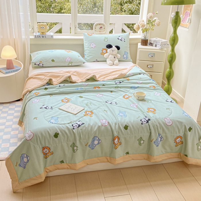 91家纺网 家纺一手货源 找家纺 憨豆家纺 2026新款双面全棉印花夏被可机洗小清新纯棉夏凉被薄被芯空调被子 可爱乐园