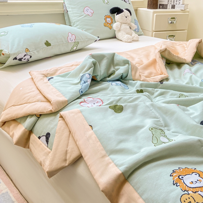 91家纺网 家纺一手货源 找家纺 憨豆家纺 2026新款双面全棉印花夏被可机洗小清新纯棉夏凉被薄被芯空调被子 可爱乐园