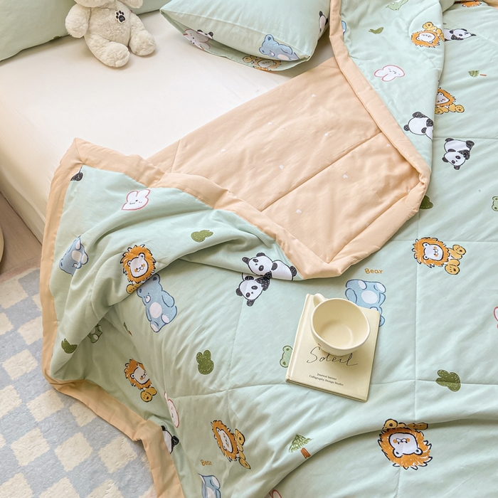 91家纺网 家纺一手货源 找家纺 憨豆家纺 2026新款双面全棉印花夏被可机洗小清新纯棉夏凉被薄被芯空调被子 可爱乐园